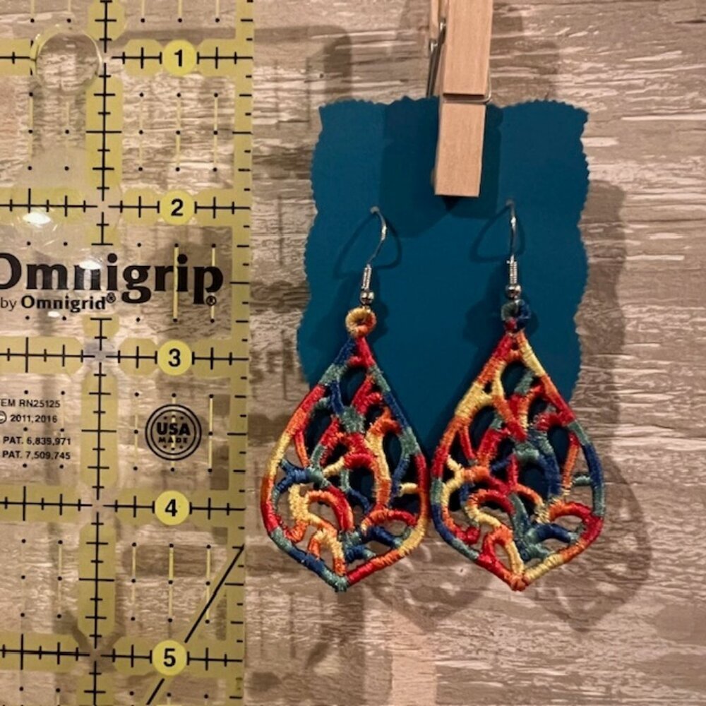 Homemade Multicolored Lace Teardrop Earrings - Picture 6 of 8